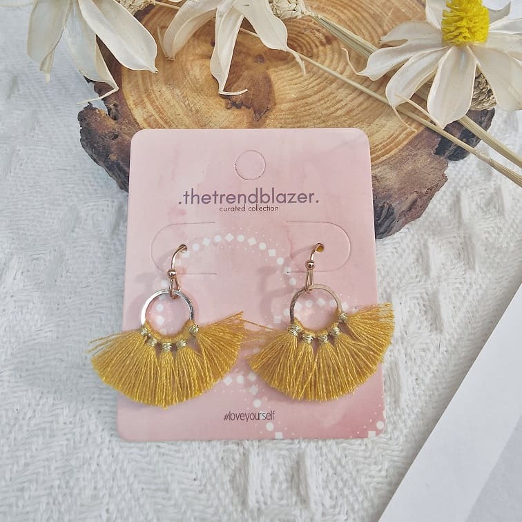 golden brown petite round wired tassel earrings