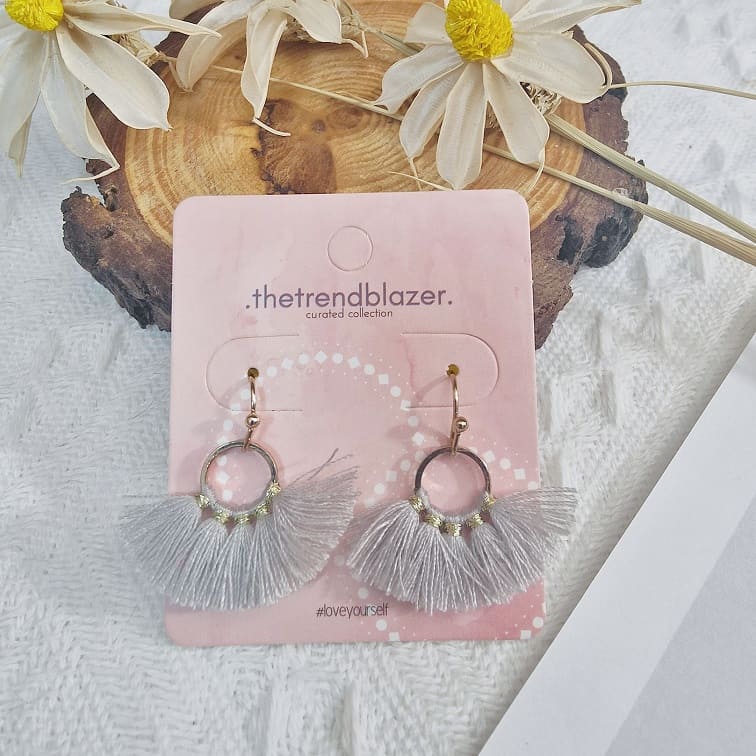 grey petite round wired tassel earrings
