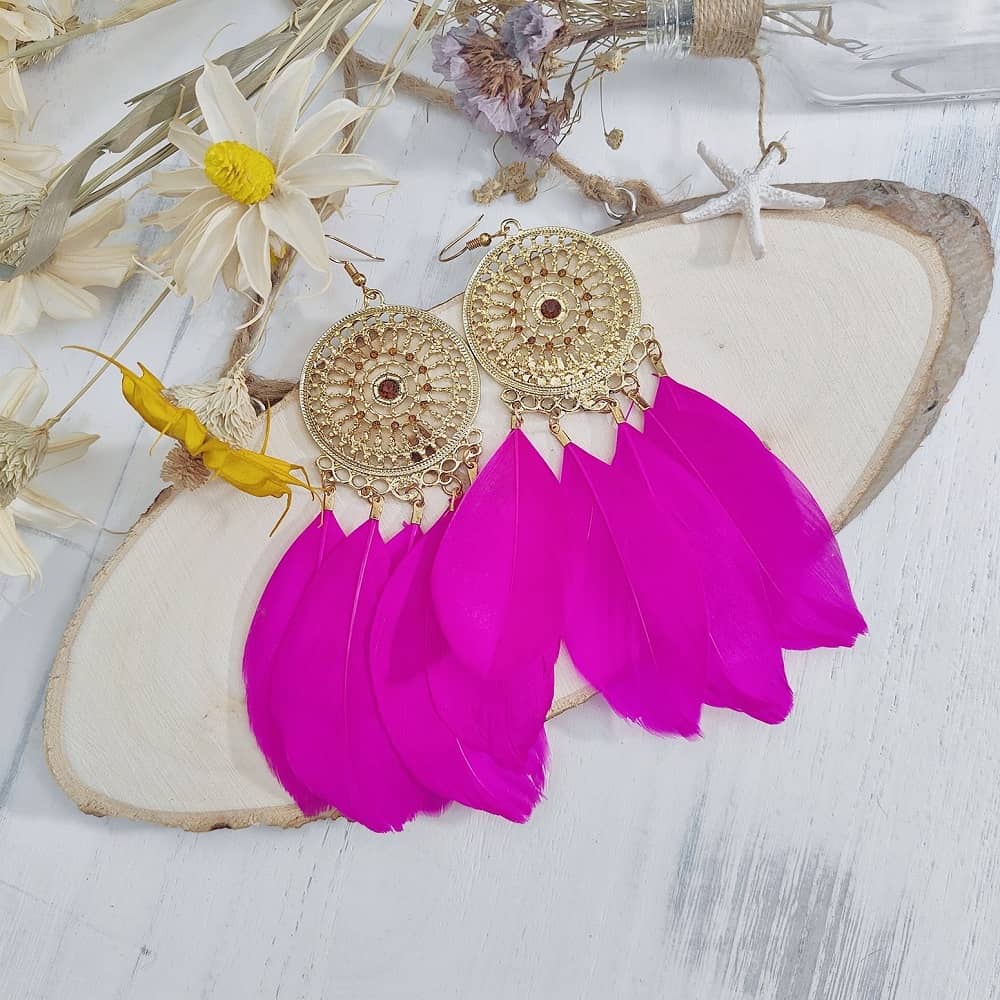 boho-pink-gold-totem-feather-earrings