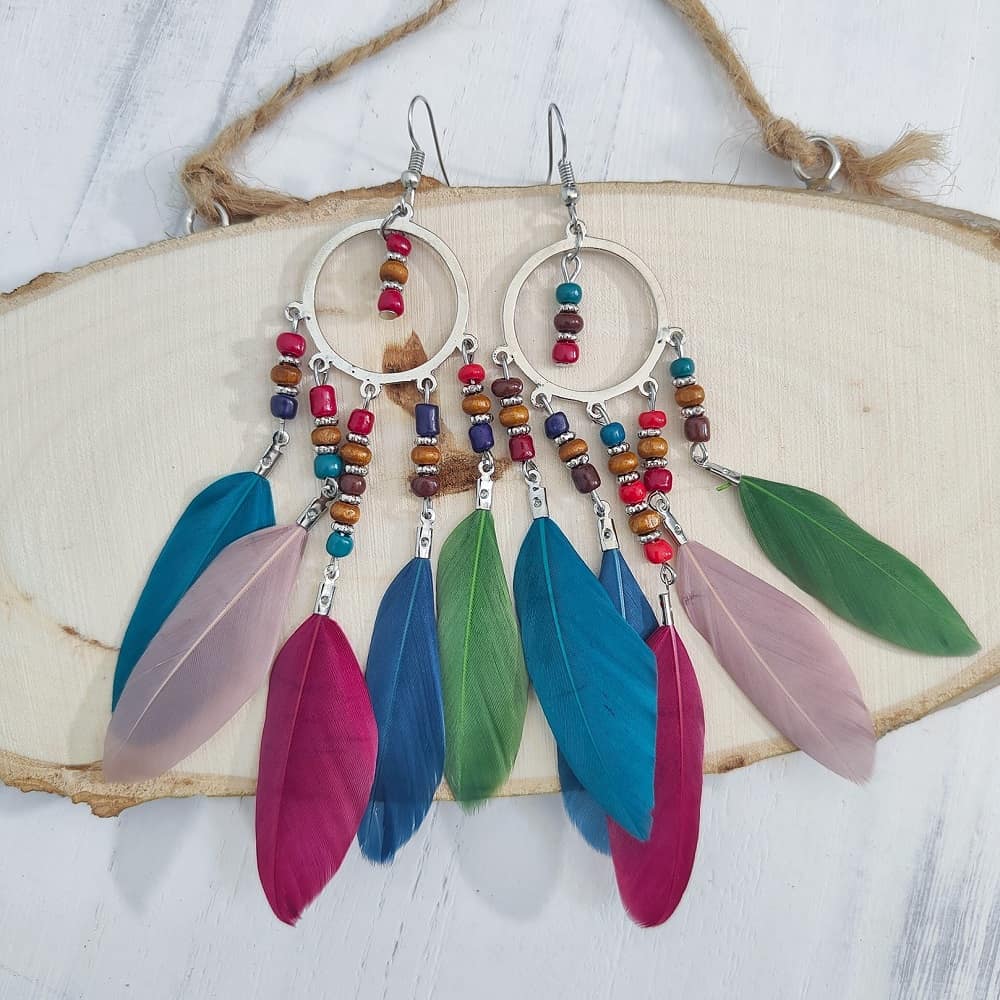 multicolor-mica-beaded-feather-earrings