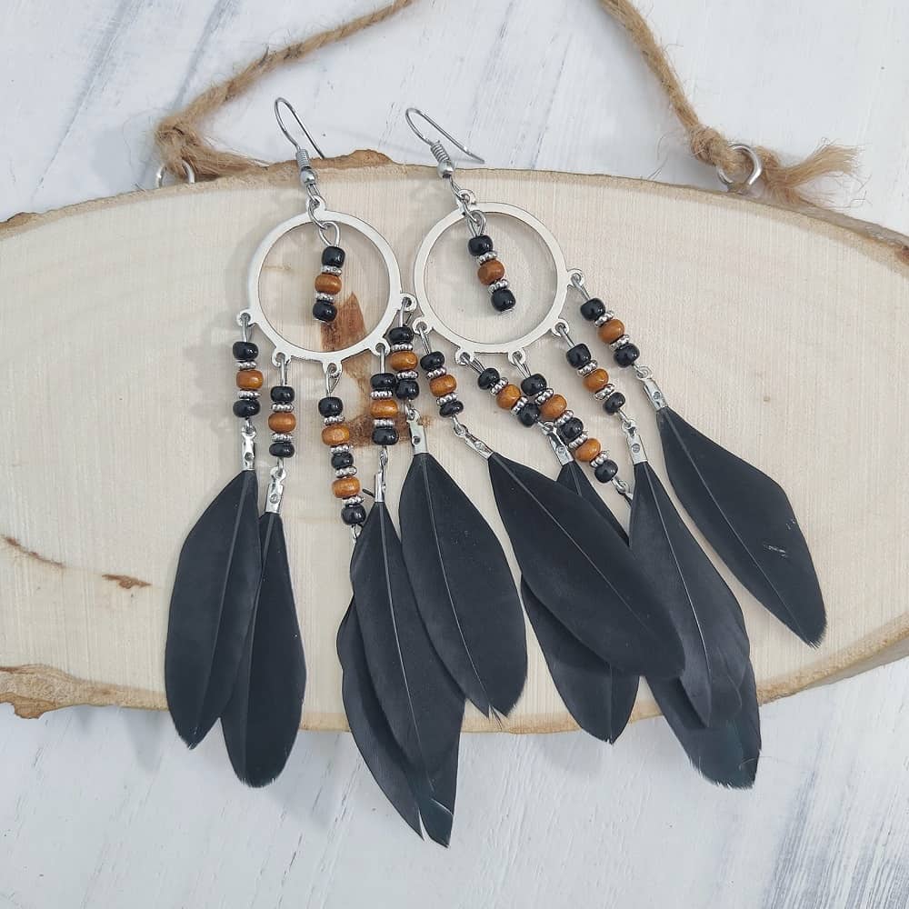 black-beaded-mica-feather-earrings