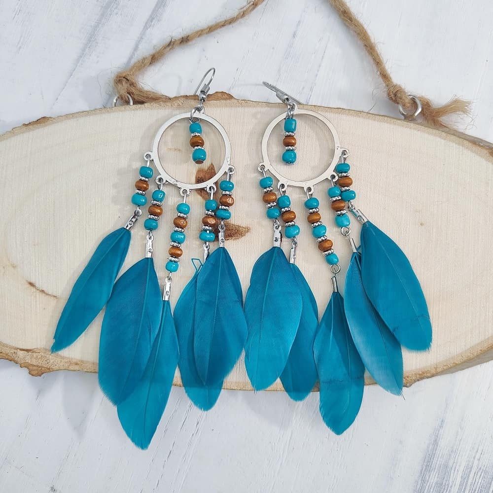 teal-beaded-mica-feather-earrings