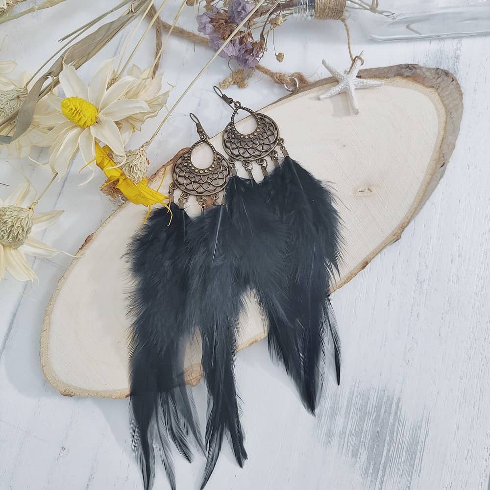 vintage-black-bohemian-feather-earrings