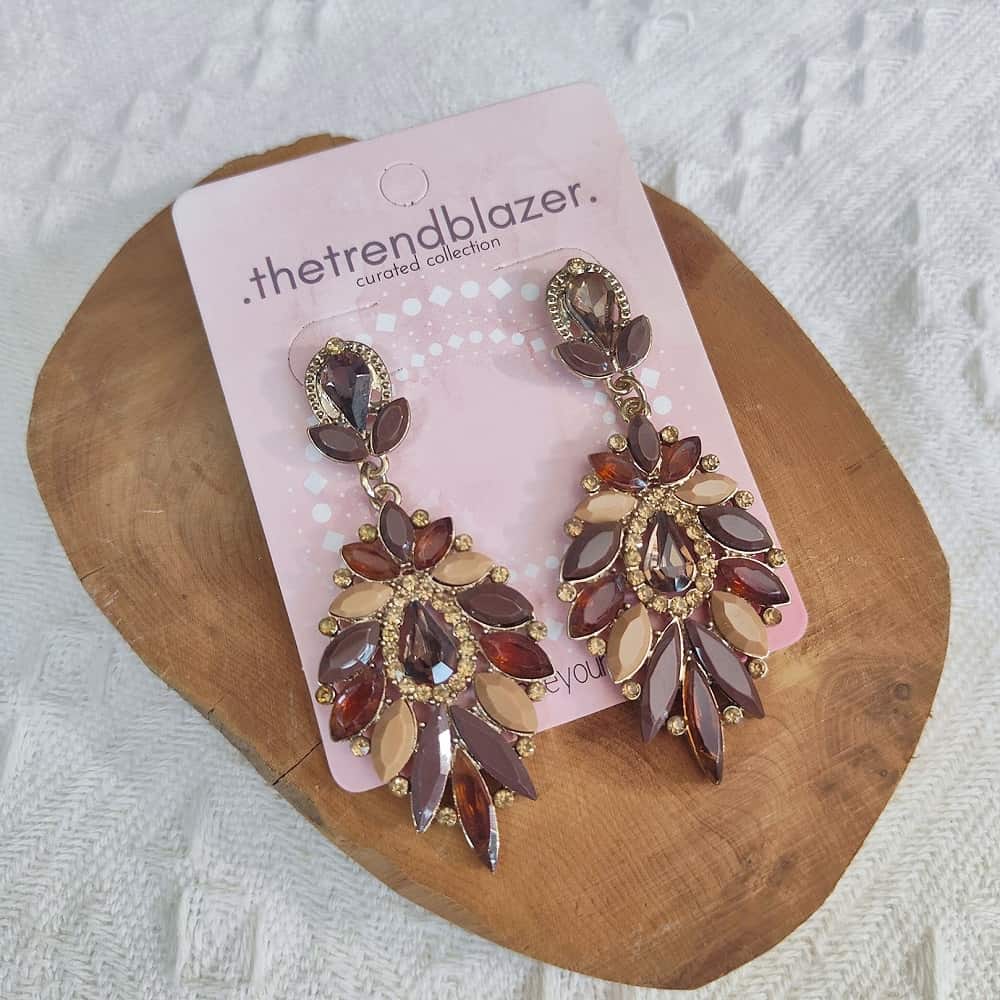 Brown Geometric Rhinestud Statement Earrings