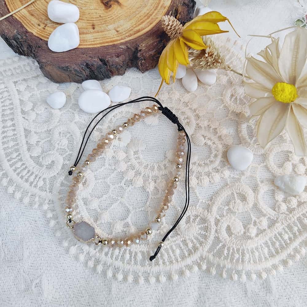 Druzy Grey and Gold Beaded Bracelet