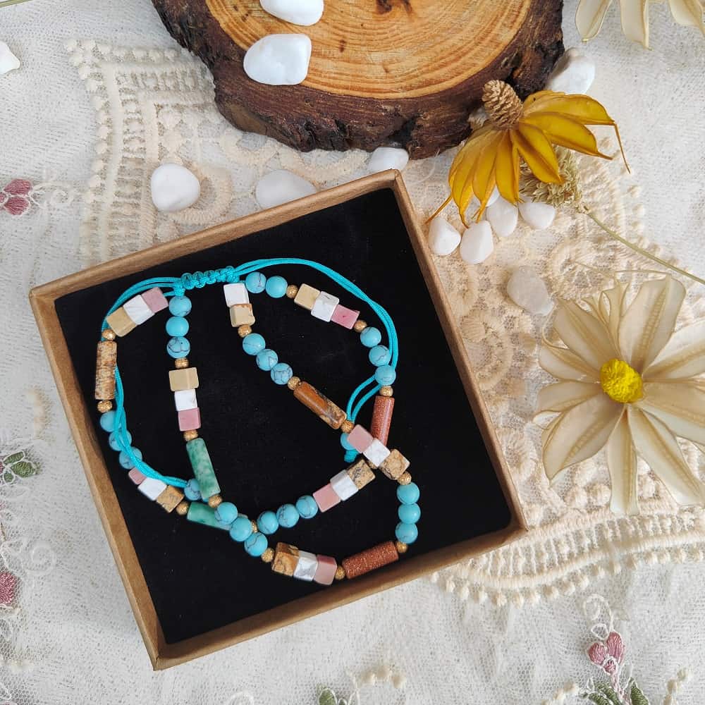 Ember Blue Woven Stacked Bracelets