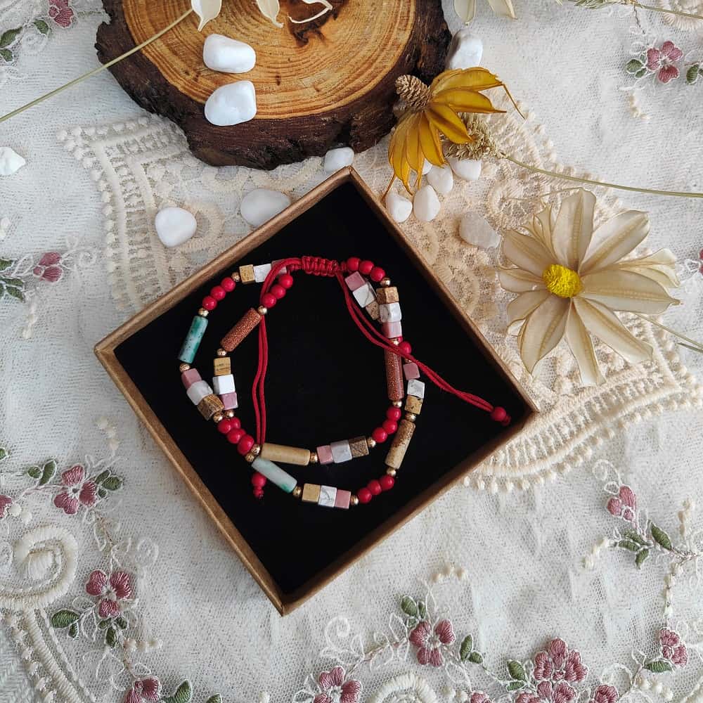 Ember Red Woven Stacked Bracelets