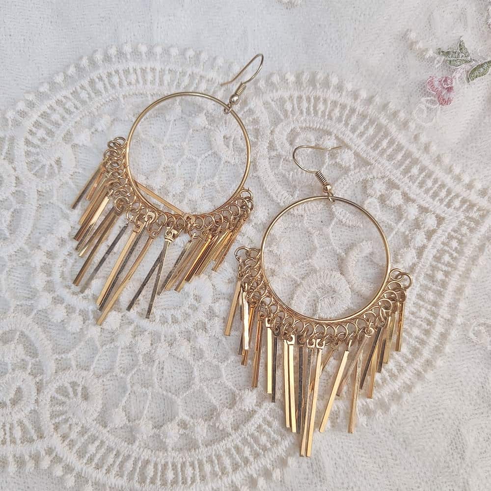 Gold Metallic Tassel Hoop Earrings