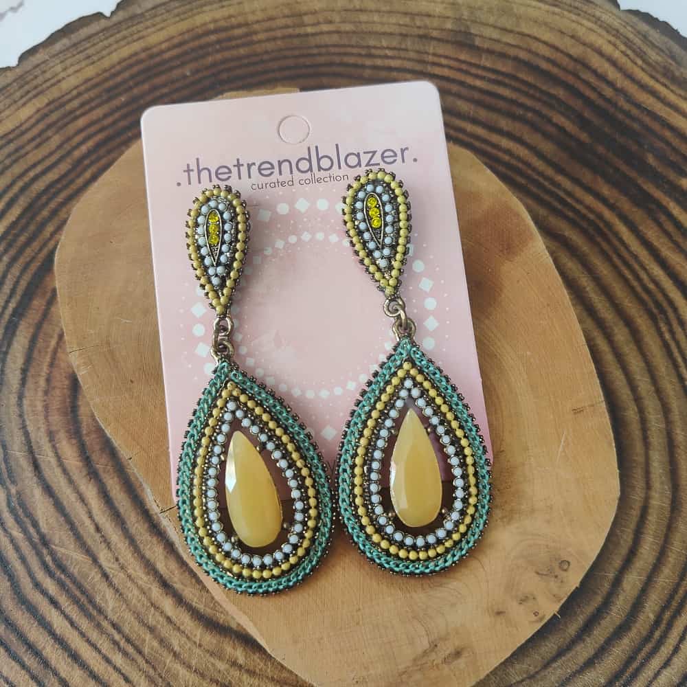Lime Green Polka Dot Teardrop Earrings