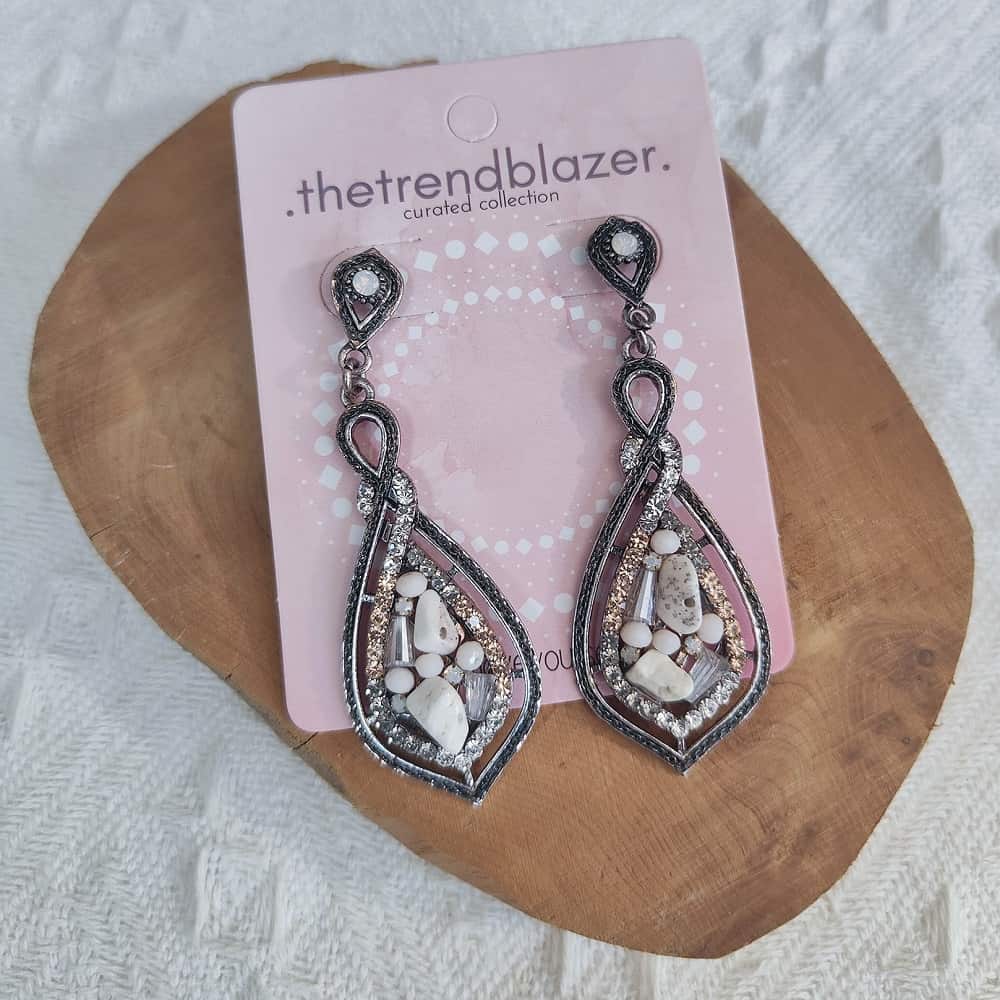Silver Rhinestone Howlite Chromatic Earrings