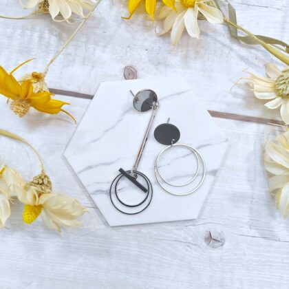 Silver Asymm Geometric Circular Hoop Earrings