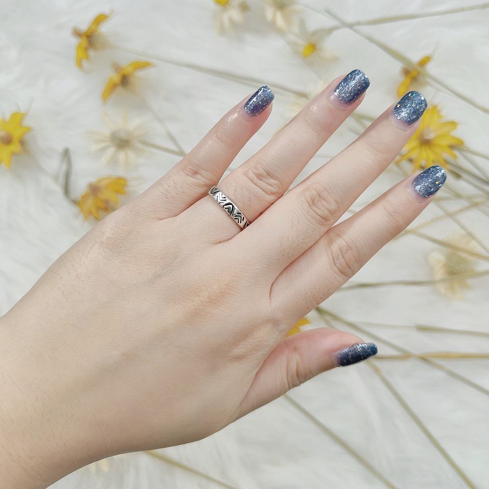 Silver Engraved Vector Style Ring Band