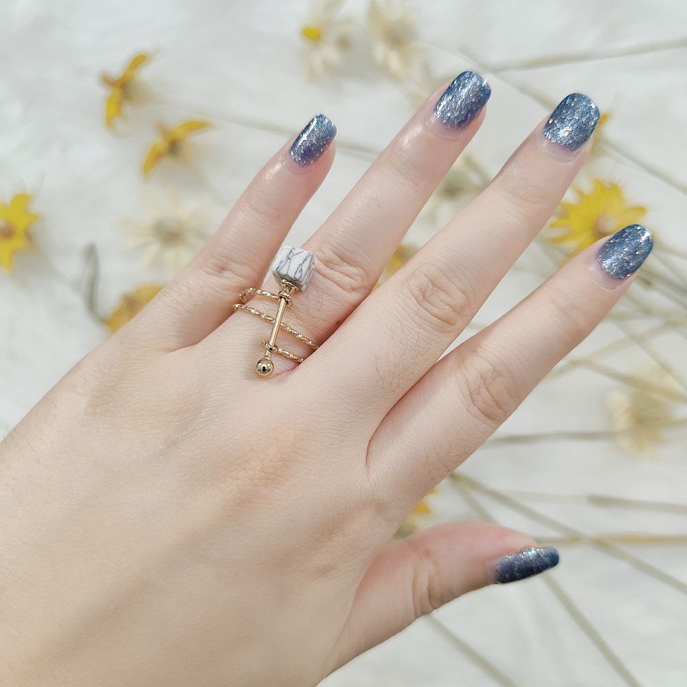 Gold Cubic Howlite Spiral Coil Signature Ring