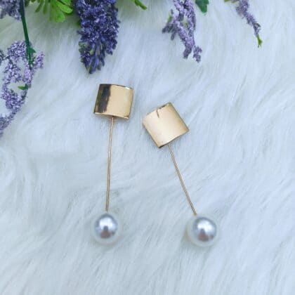 Gold Square Plated Pearl Drop Earrings