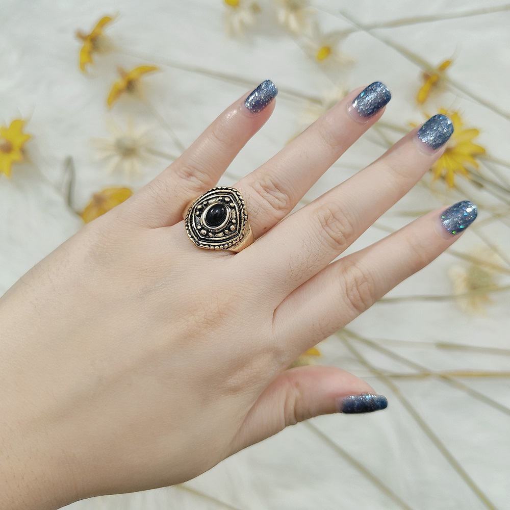 Oxidised Gold Stencil Statement Ring