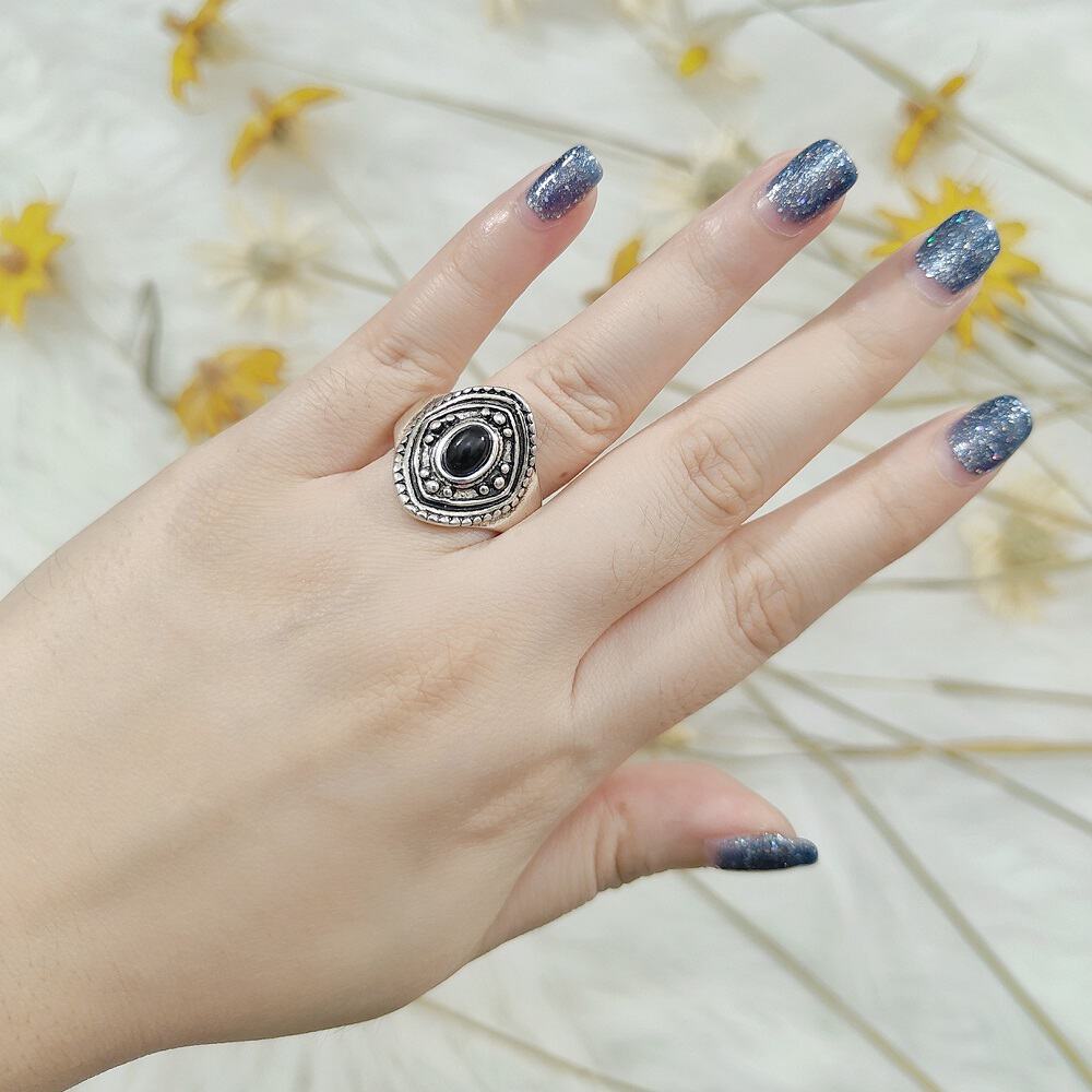 Oxidised Silver Stencil Statement Ring