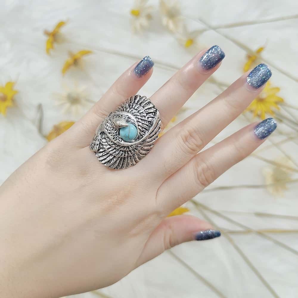 Silver Vintage Turquoise Majestic Eagle Wings Statement Ring
