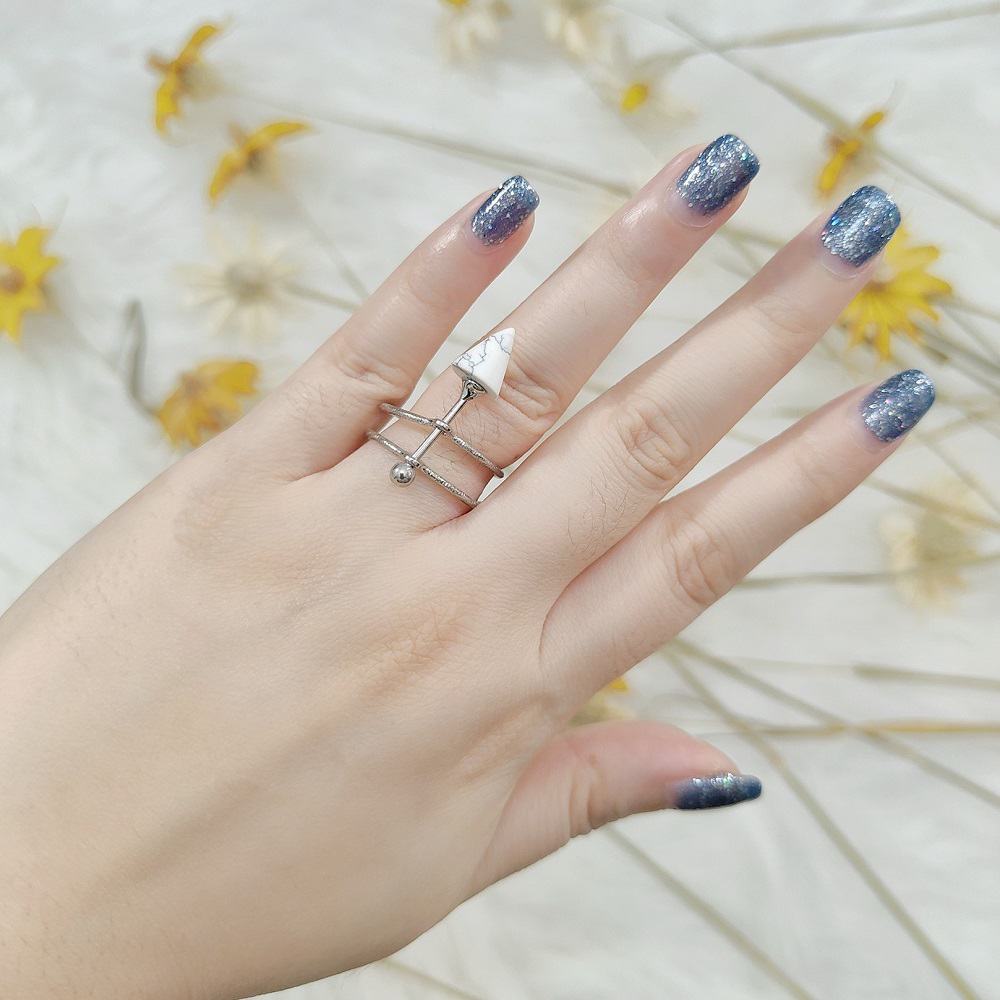 Silver Conic Howlite Spiral Coil Signature Ring