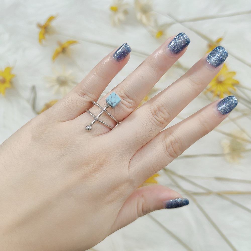 Silver Cubic Turquoise Spiral Coil Signature Ring