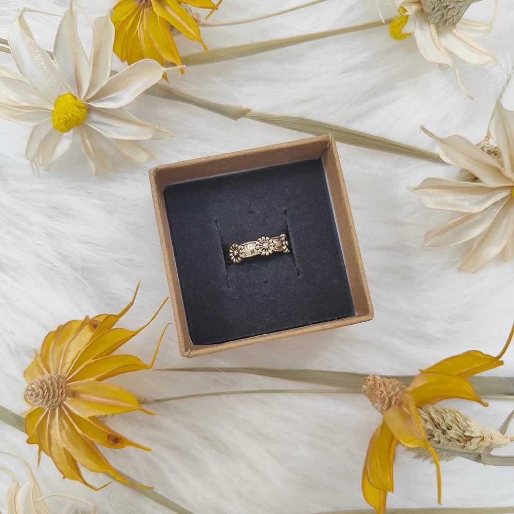 Gold Boho Sunflower Midi Ring Band