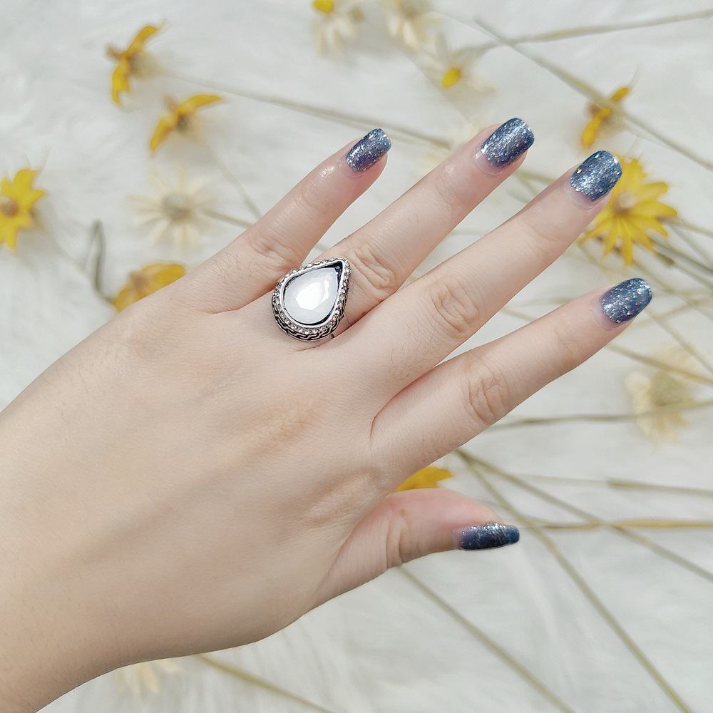 Silver Teardrop Cut Rhinestone Statement Ring