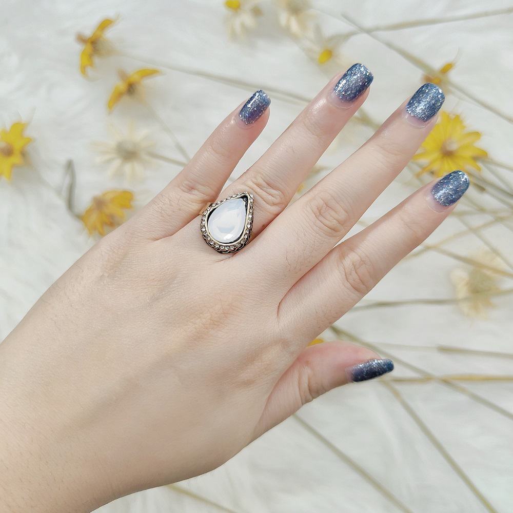 Gold Teardrop Cut Rhinestone Statement Ring