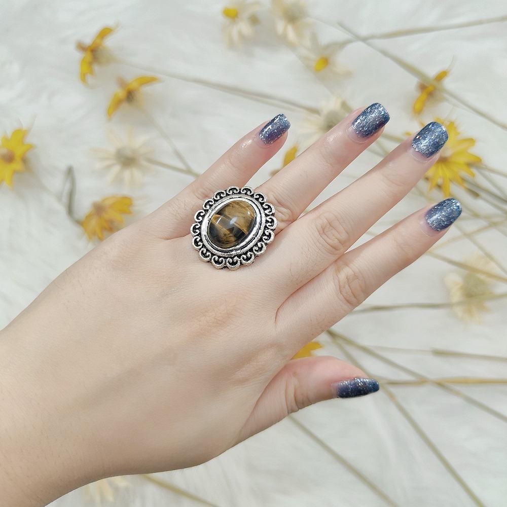 Silver Floral Tiger Eye Essemble Ring