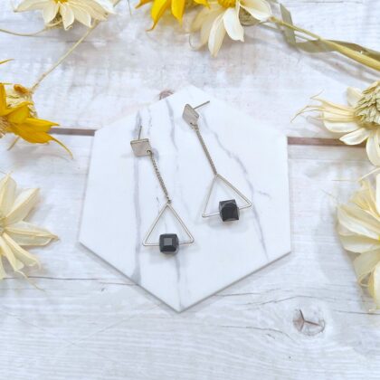 Silver Triangular Cubic Dangle Earrings