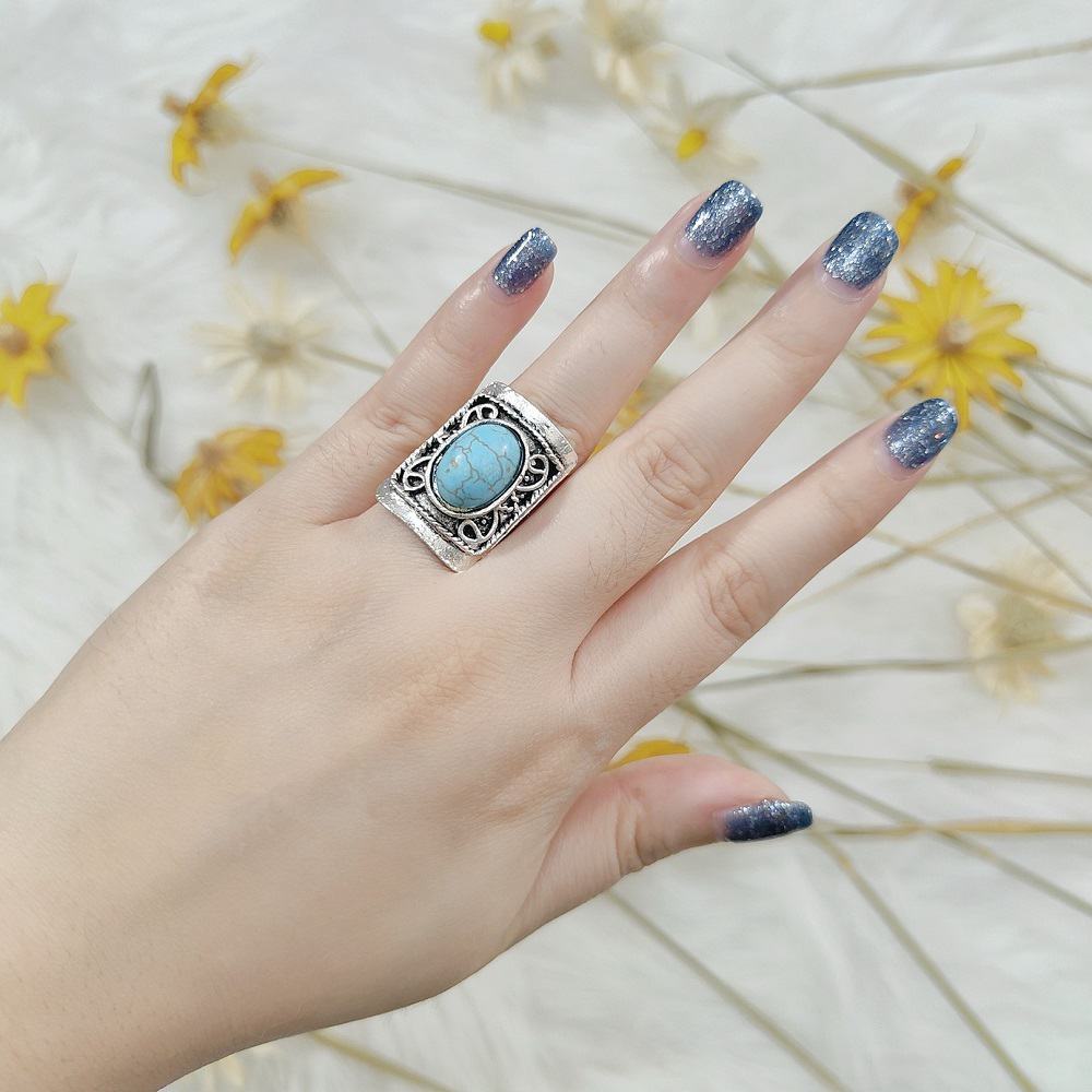 Silver Bohemian Turquoise Tribal Frame Ring