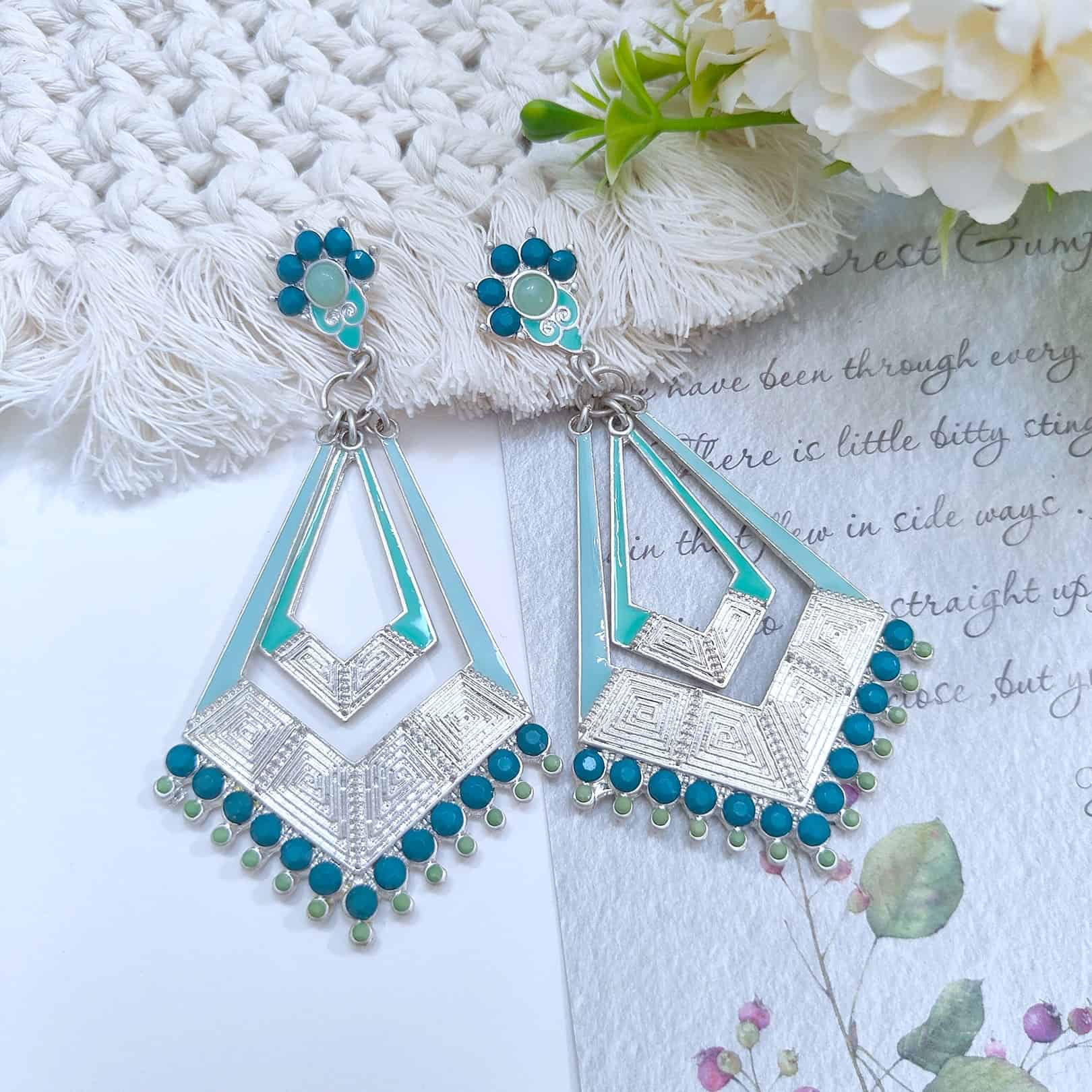 Abstract Maze Double Linked Kite Cyberpunk Earrings