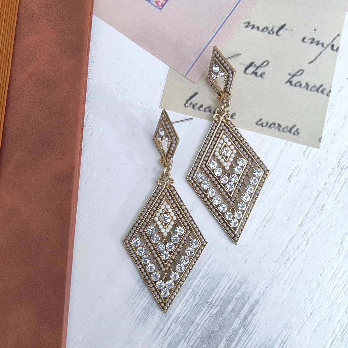 Gold Angelic Diamond Rhinestone Embellished Earrings