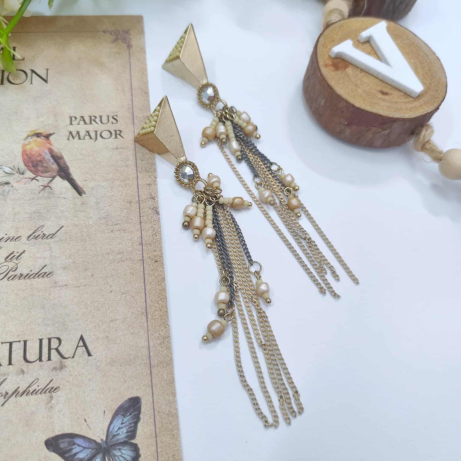 Gold Ayla Grace Geometric Textured Tassel Earrings