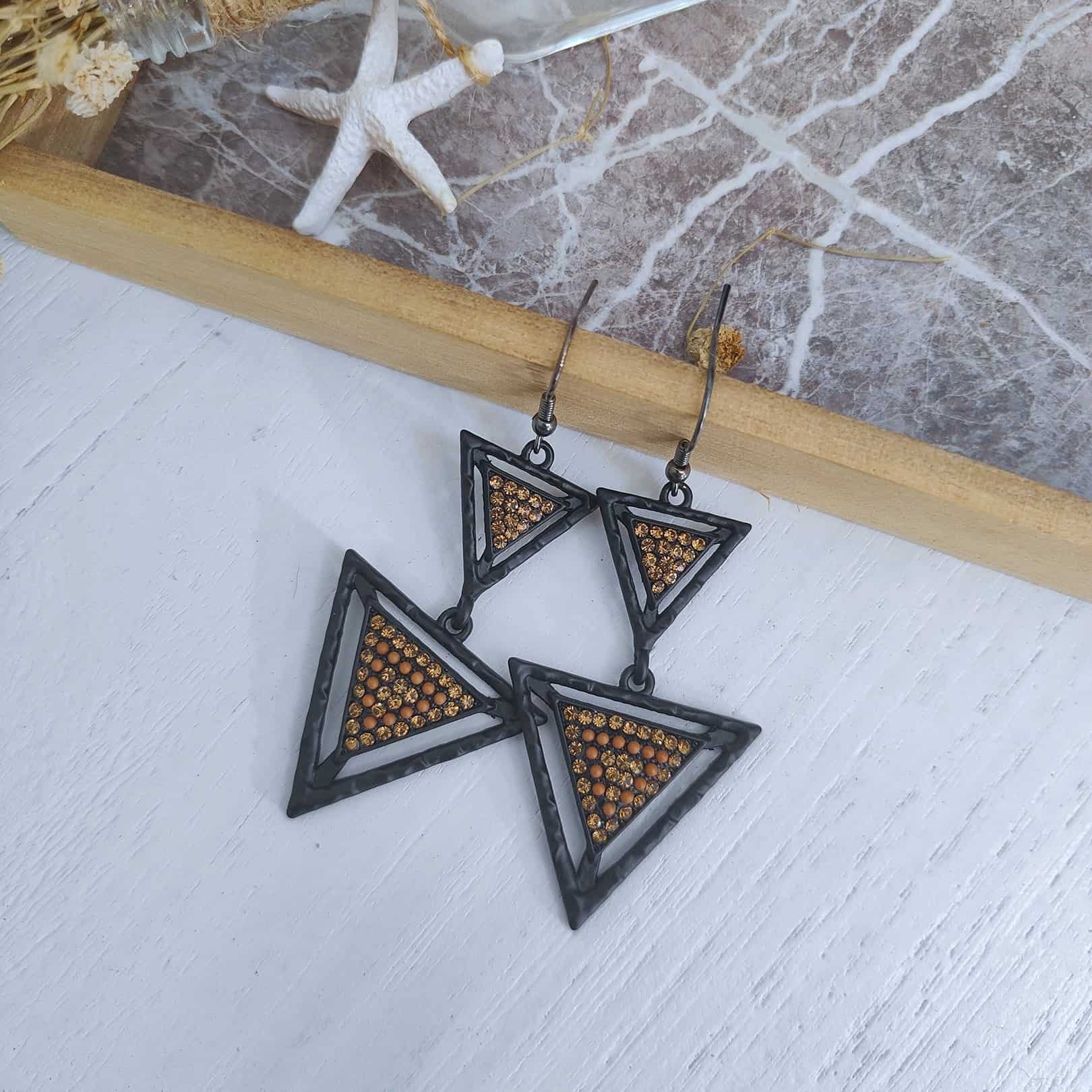 Bellatrix Black Triangular Trinity Cutout Design Earrings