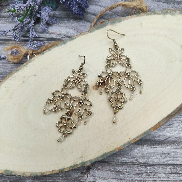 Gold Wildflower Crystal Dangle Earrings