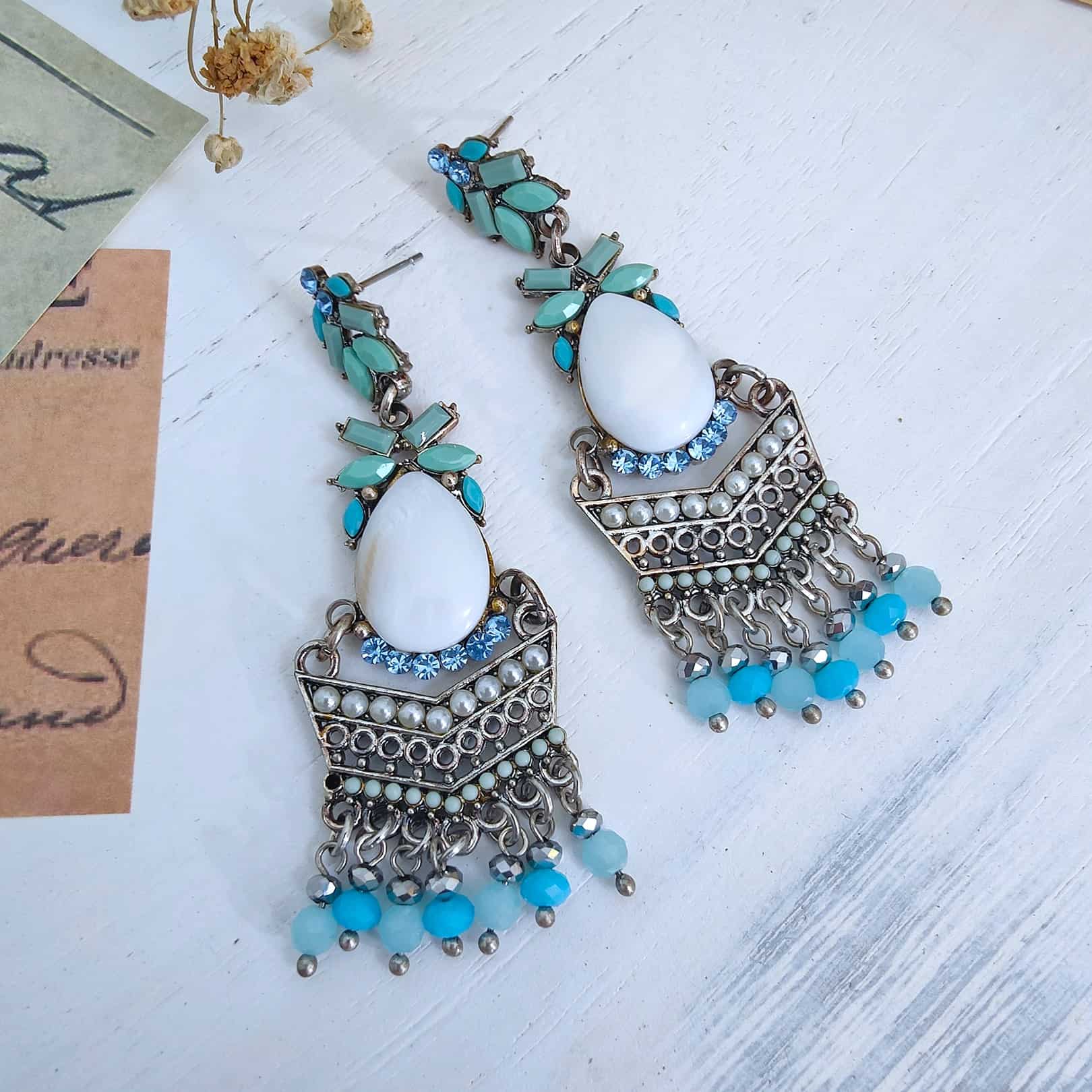 Himalayan Blue Boho Chandelier Earrings