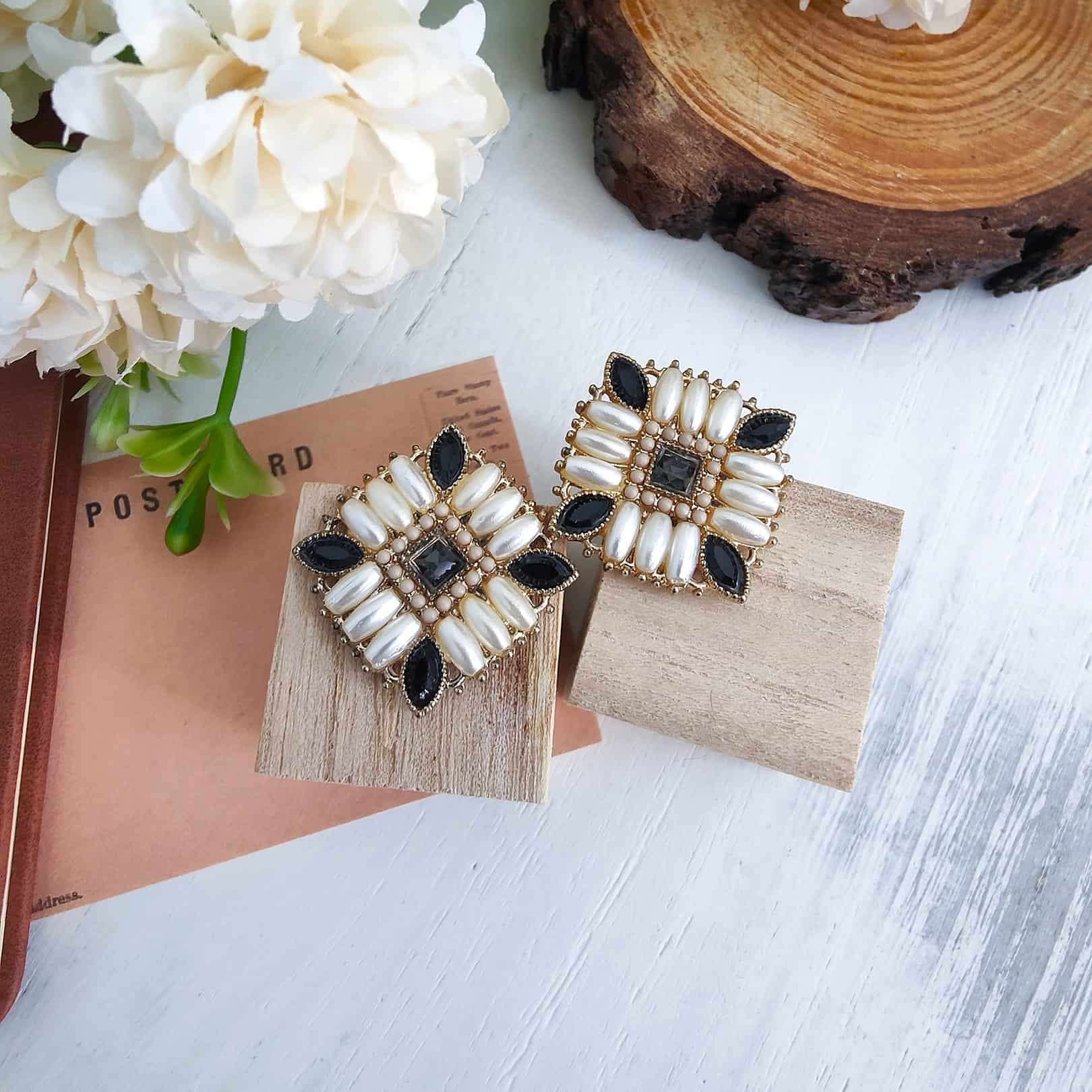 Malkah Pearl Embellished Stud Earrings