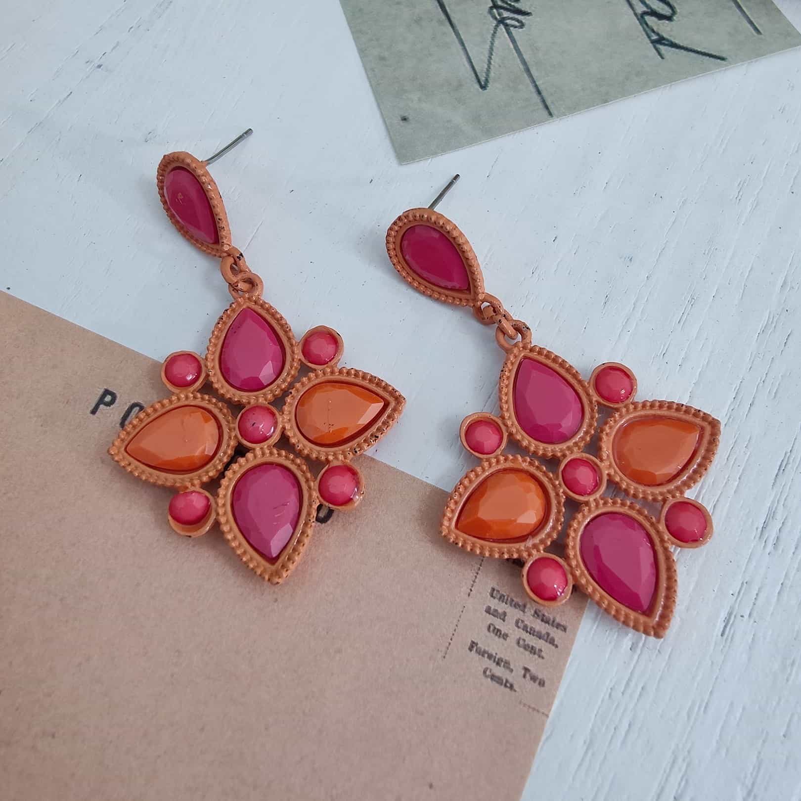 Neon Orange Pink Omnilove Statement Earrings