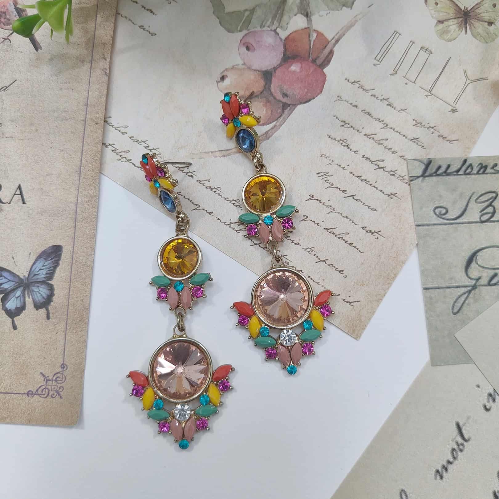 Prismatic Colorful Flora Rhinestone Crystal Statement Earrings