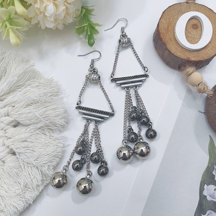 Old-fashioned Silver Bearings Statement Earrings