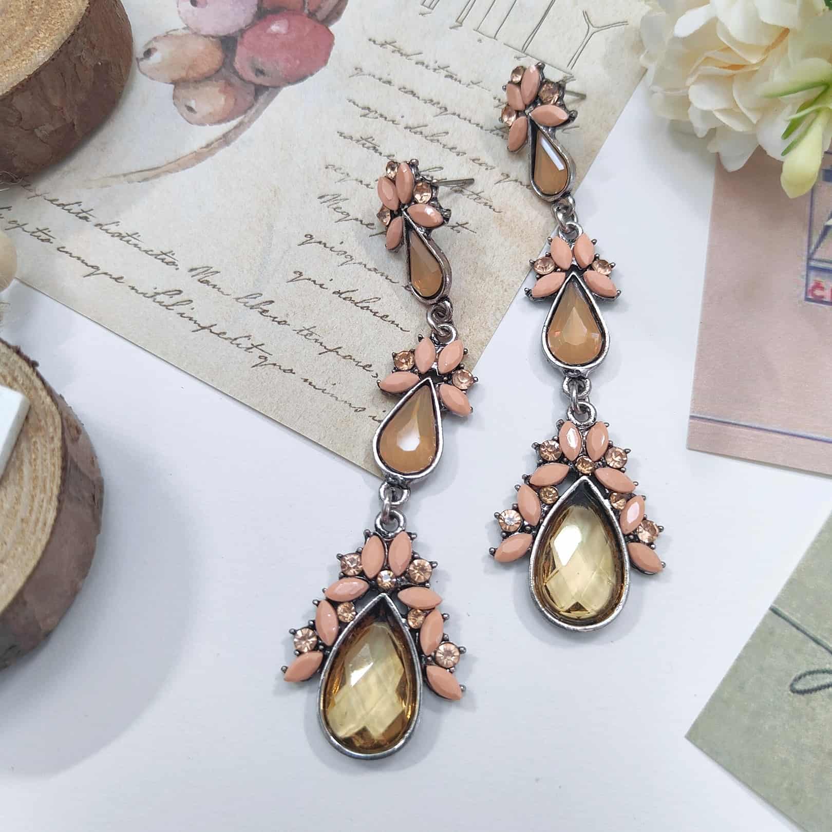Treble Blossom Rhinestone Drop Earrings