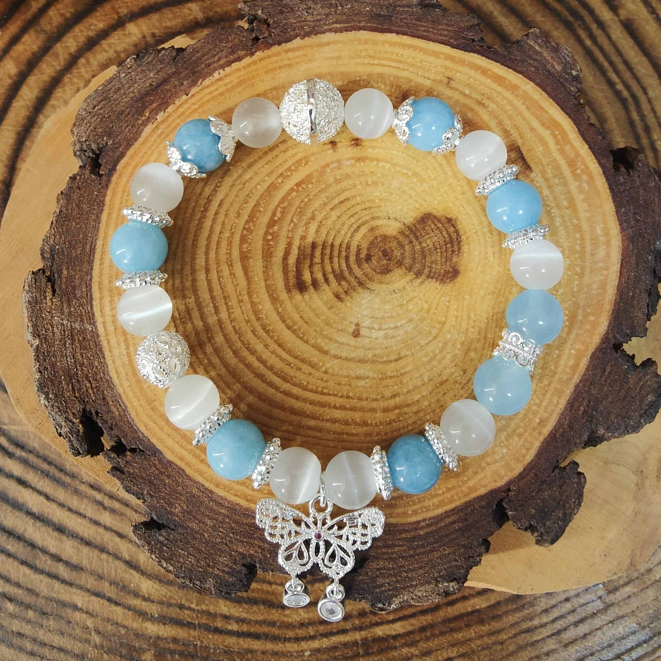 silver aquamarine cateye crystal bracelet
