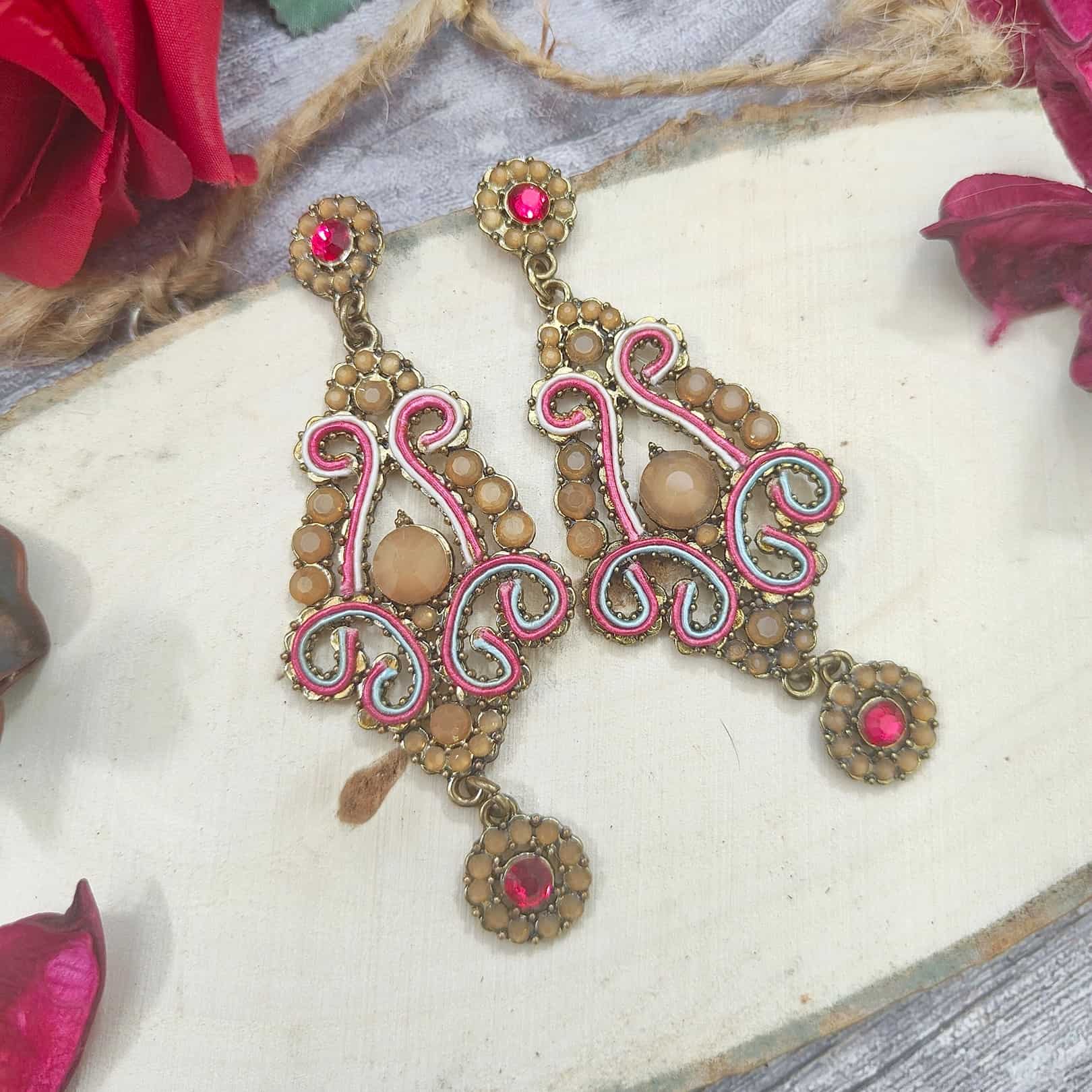 Armona Pink Boho Statement Earrings