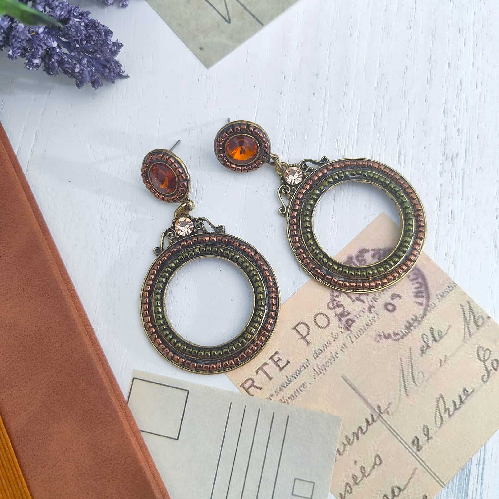 Cleopatra Amber Hoop Embellished Earrings