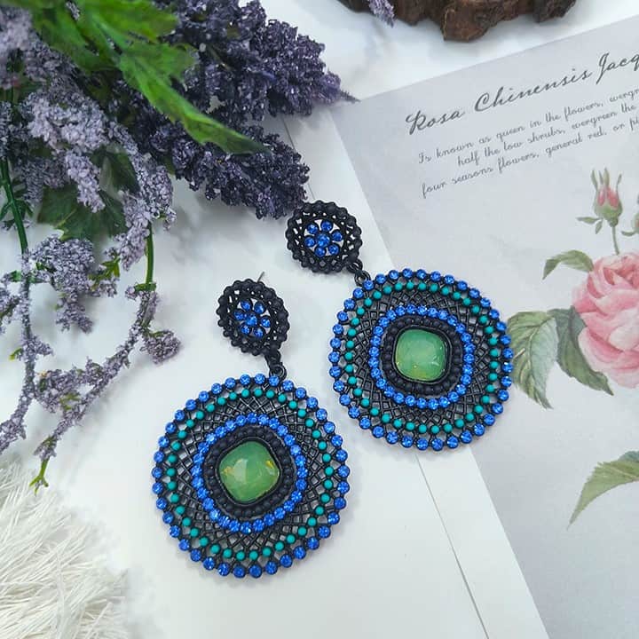 Indigo Moon Rhinestone Statement Earrings