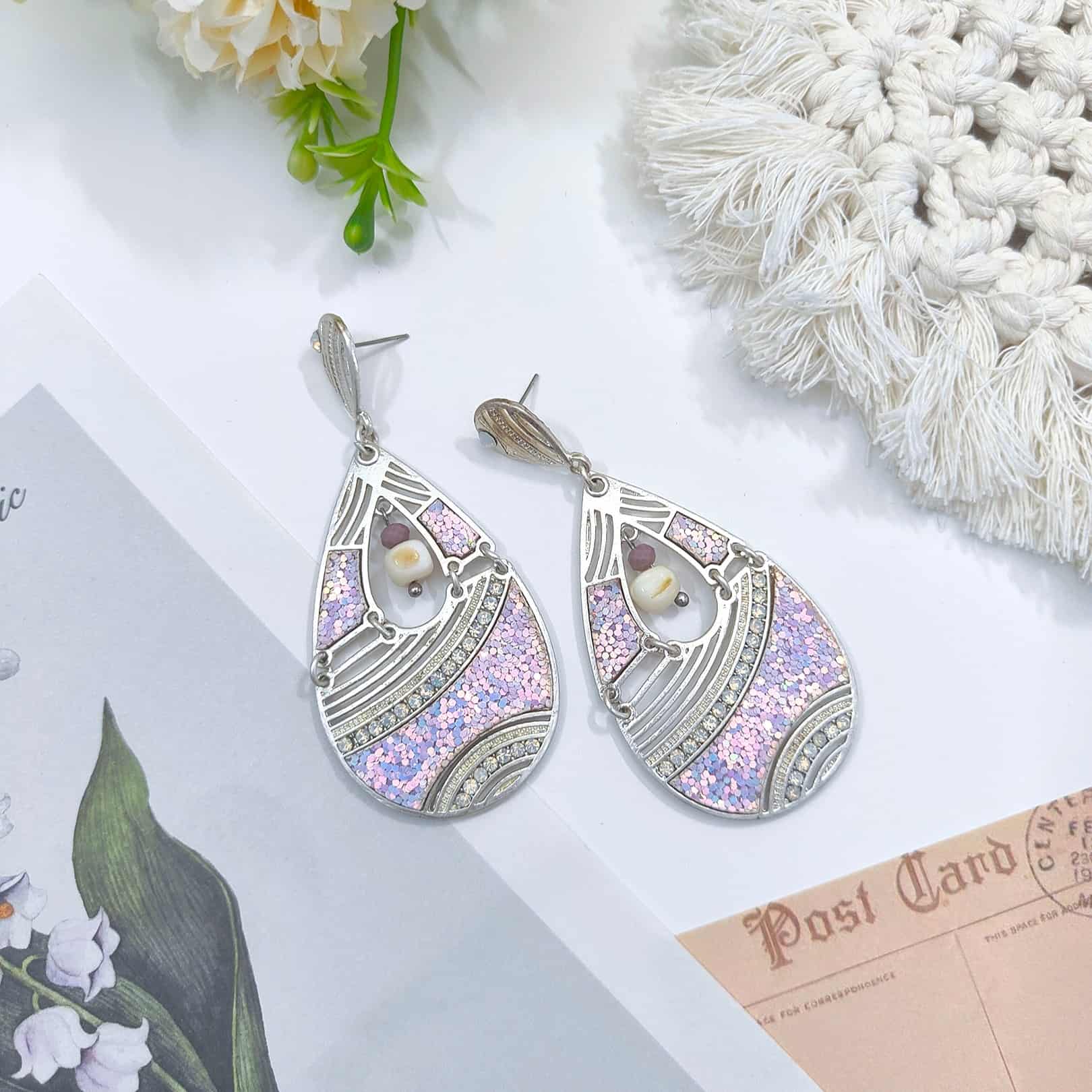 Lavender Sequin Cutout Statement Earrings