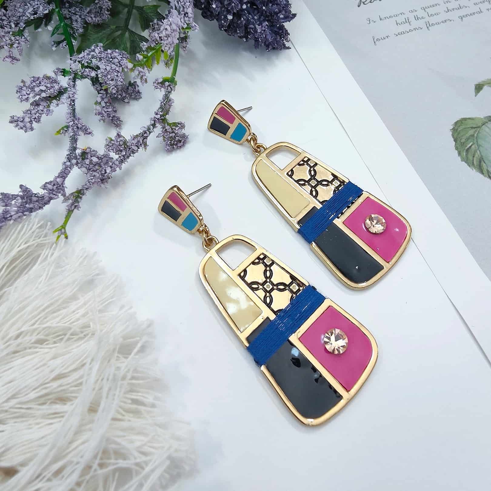Oblong Chic Mosaic Design Earrings