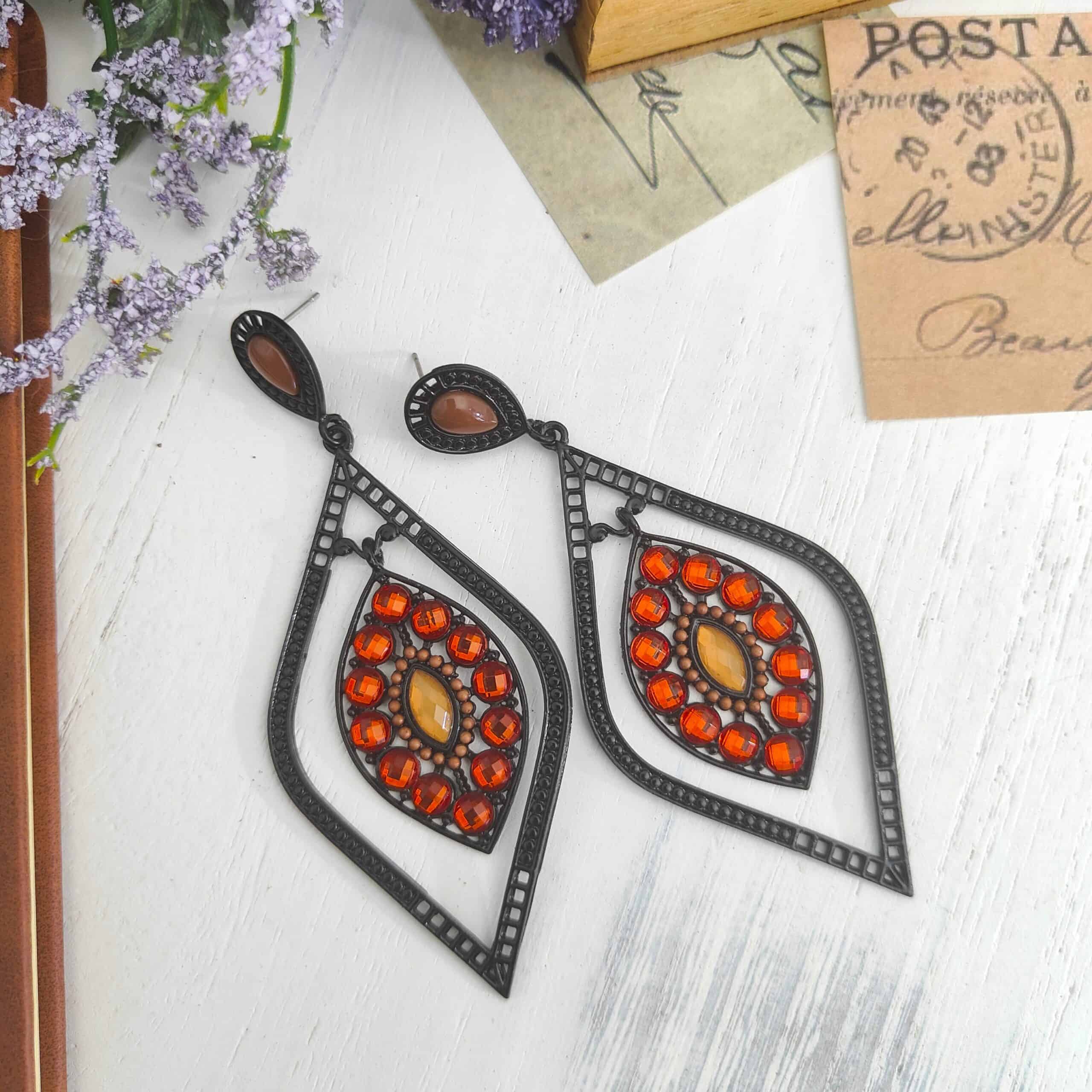 Oculus Tan Double Leaf Statement Earrings