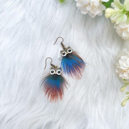 Rainbow Fluffy Owl Petite Earrings