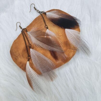 Natural Silvery Brown Pheasant Feather Earrings