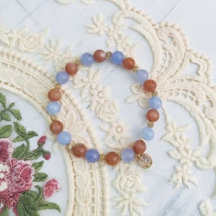 Aquamarine with Peach Sunstone Crystal Bracelet